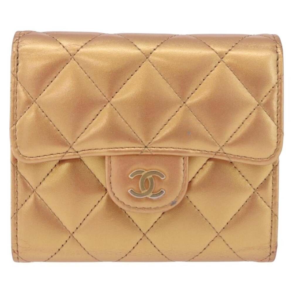 Chanel Matelasse Lambskin Leather Compact Wallet Gold